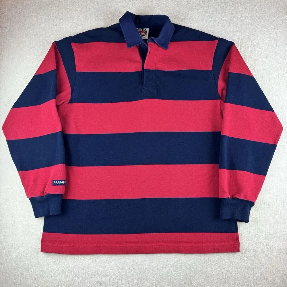 Vintage Rugby Wear Barbarian Rugby Shirt Large Red Navy Striped Heavyweight